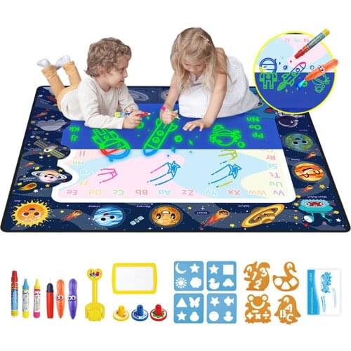 Kids Magic Water Doodle Mat Reusable Drawing Sets Gifts & Fluorescent Pens Brush Stamp Seal Tools Educational Toys for Children