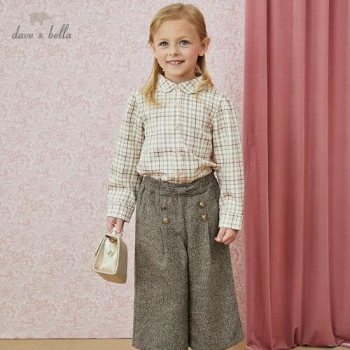 DKH14986 dave bella 5Y-13Y autumn baby girls long sleeve shirts children plaid print shirt kids boutique clothing