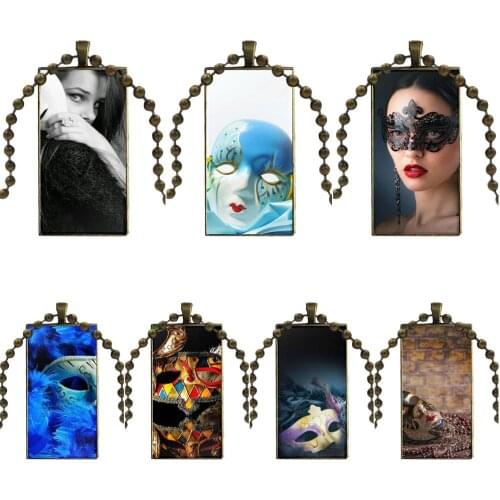 For Women Choker Design Fashion Vintage Glass Women Rectangle Necklace Pendants Fashion Masquerade Prom Mask