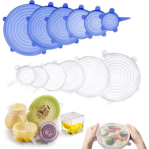 Dropshipping 1/6pcs Silicone Stretch Lids Universal Lid Silicone Bowl Pot Lid Silicone Cover Pan Cooking Food Fresh Bowl Cover