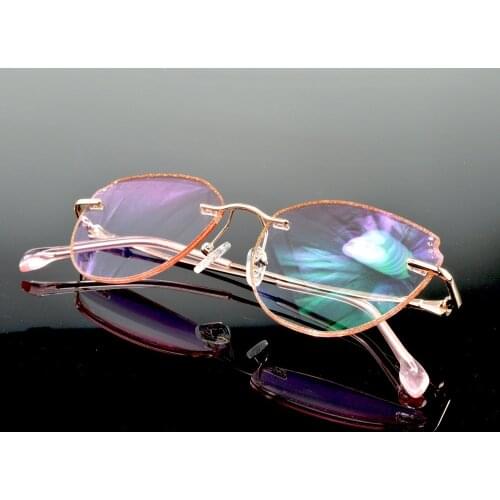 Elegant Lady Rimless Fashion Reading Glasses with Decoration Myopia Choose Your Strength +1 to +4 -1 to -6