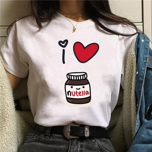FIXSYS Nutella Love T-Shirt Women Summer O Neck White Female T Shirt Casual White Cute Print Anime T-Shirts Women Top Tees