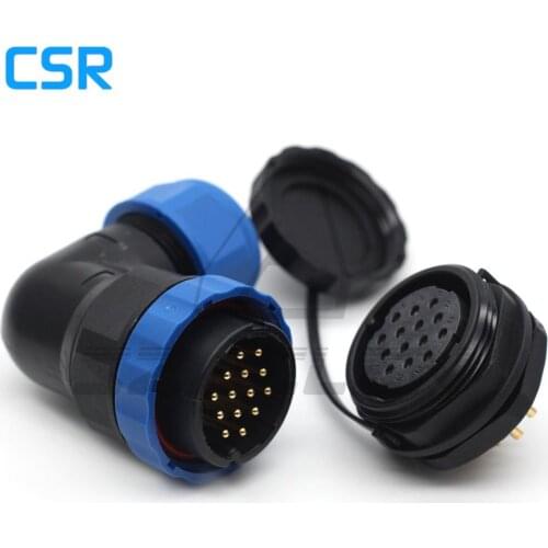 SD28TA-ZM,14 pin Waterproof Connector Plug and Socket, IP67 14 pin Panel Mount Male and female connector, 90 degree elbow plug