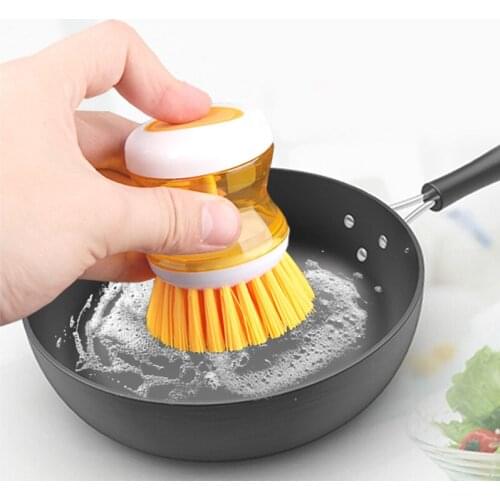 Hydraulic Washing Brush Pot Pan Dish with Washing Up Liquid Soap Dispenser Kitchen Bathroom Sink Utensil Cleaning Brushes Tool