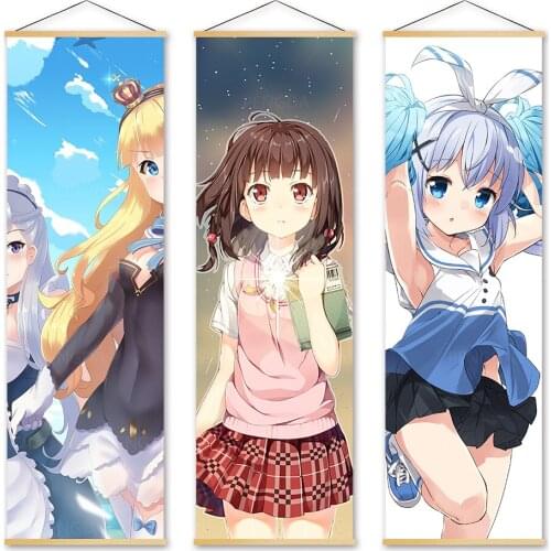 Canvas Home Decoration Azur Lane Poster Print Pictures Wall Art Japan Anime Wooden Scroll Hanging Painting Bedside Background