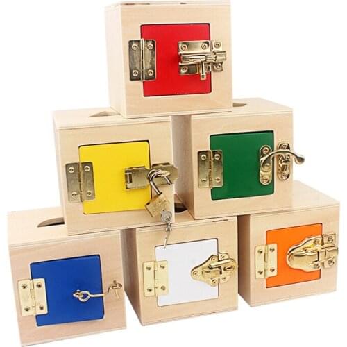 Montessori Multifunctional Lock Toys 6 Unlock Box Exercises Toys Practical Training Wooden Toys Basical Life Skill Toy Education