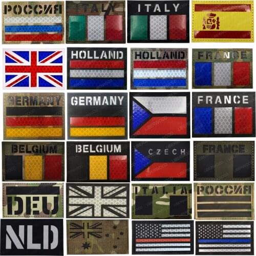 IR Infrared Military Reflective Flags DIY Patches USA France Spain Canada Israel 3D PVC Rubber Badges for Clothing