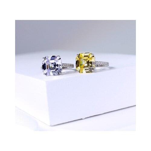 Hot Brand Pure 925 Sterling Silver Jewelry Rings Yellow Square Stone Wedding Silver Rings Engagement Jewelry Female 5ct Rings