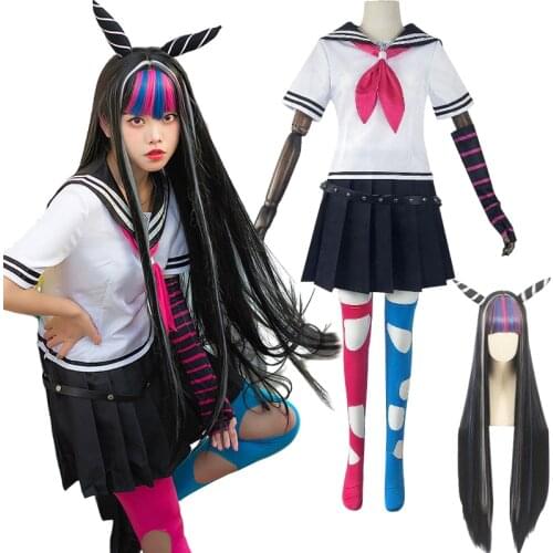 Ibuki Mioda Cosplay Costume Danganronpa Female Student Jk Uniform Skirt 6 Sets + wig of Halloween Costume XS-3XL