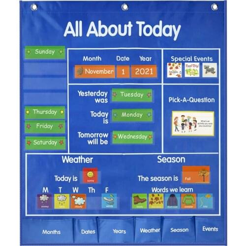 Creative Calendar Hanging Bag Learning Toy Pocket Chart Weather Year Meaningful Events Teaching Aid Kindergarten for Children