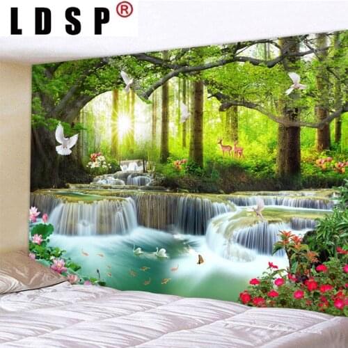 LDSP Waterfall Forest Natural Landscape Tapestry Wall Hanging Wall Rugs Background Cloth Beach Mat Blanket Art Home Decor