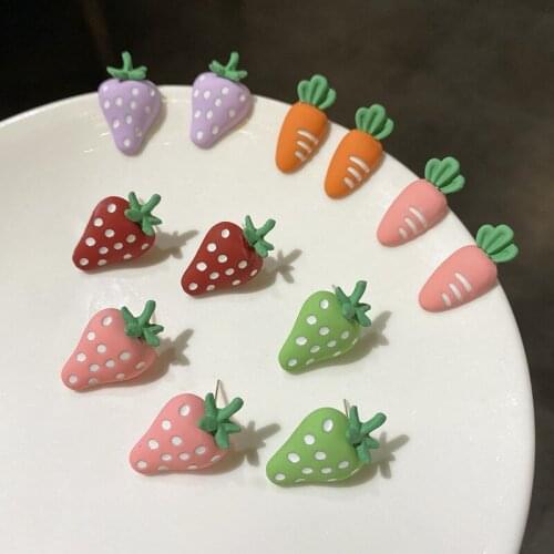 Meetvii S925 Needles Lovely Fruit Strawberry Stud Earrings for Girl Cute Ins Metal Candy Color Carrot Earrings Party Jewelry