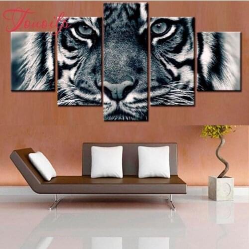 Touoilp 5D DIY Full Square&round 5pcs Animal Tiger 5d Diamond Painting Combination diamond Embroidery Mosaic Home Decor painting