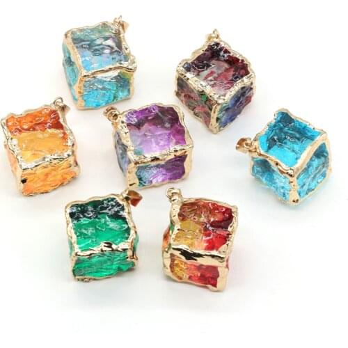 Natural Square Crystal Pendant Pretty Colorful Quartzs Raw Crystal Charms for Women Jewelry Making DIY Bracelet Necklace 35x35mm