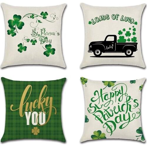 Happy St. Patricks Day Decoration Pillow Cushion Cover Spring Green Leaves Home Decor lucky meadow Pillow Case