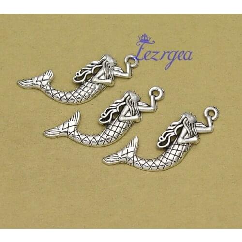 20pcs/lot--36x12mm, Mermaid charms, Antique silver plated Mermaid charms,DIY supplies,Jewelry accessories