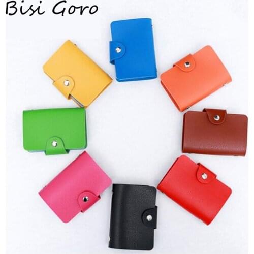 BISI GORO 2021 Casual Multifunctional Wallet 24 Bits Button Credit Card Holder Money Bag Soft Leather Men and Women ID Holder