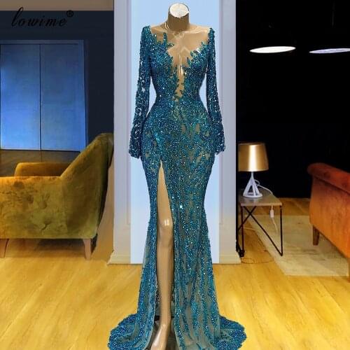 Plus Size Green Glitter Celebrity Dresses Long Sleeves Prom Party Dresses Mermaid Vintage Evening Gowns Vestido De Mujer