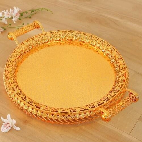 Luxury Gold Charger Plates Metal Tray 38.5 CM/ 15" Round Nut Plates/ Sweet/ Cake Plates With Hands Tablewar Home Decoration