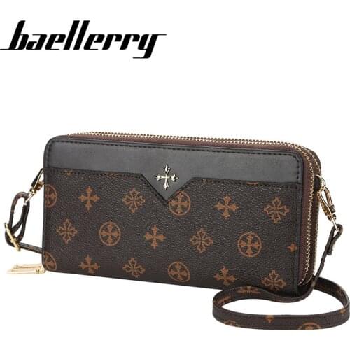 Baellerry Double Zipper Crossbody Bags For Women Fashion Leather Clutch Long Purse Ladies Sling Messenger Shoulder Bag For Phone