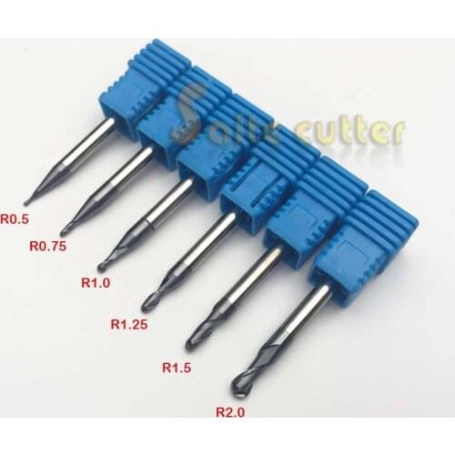 6PCS HRC55 Tungsten Steel Carbide double flute End Mill Bit Milling Cutter Tools Ball Nose CNC Router R 0.5,0.75,1,1.25,1.5,2mm