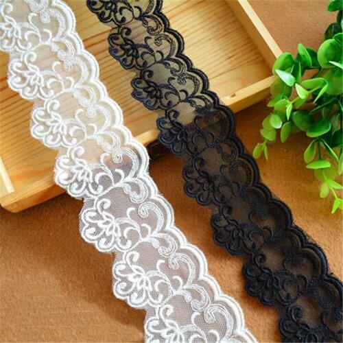 5cm wide -5yds/lot Embroidered Tulle Lace trim mesh lace trim White Black High quality