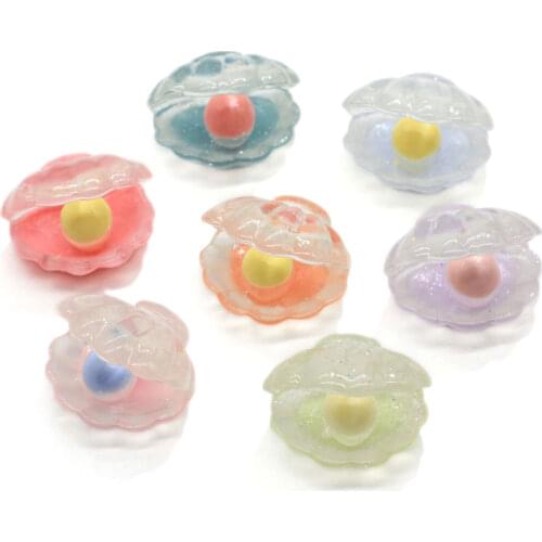 New Fashion Flat Back Resin Pearl Crystal Shell Flatback Resin Cabochon Embellishments For Phone Decoration Hair Bow