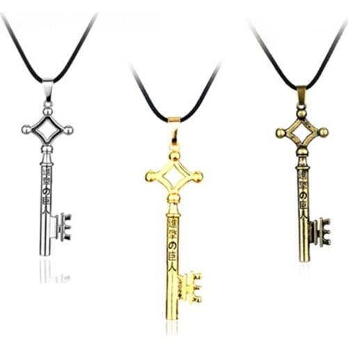 Cosplay Vintage Attack on Titan Necklace Eren Key Shingeki No Kyojin Pendant Fashion Vintage Retro Anime Jewelry For Men