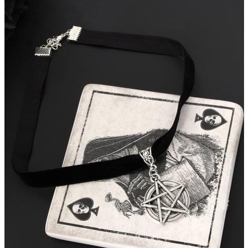 Jewelry Gothic Choker Black Suede Cord Pentagram Star Hexagram Charm Collar Girls Women Necklace