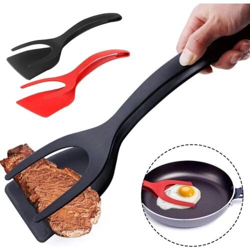 Grip and Flip Tongs Pancake Toast Omelette Overturned Spatula Fried Egg Beefsteak Non Stick Heat Resistant 2 In 1 Kitchen Tools