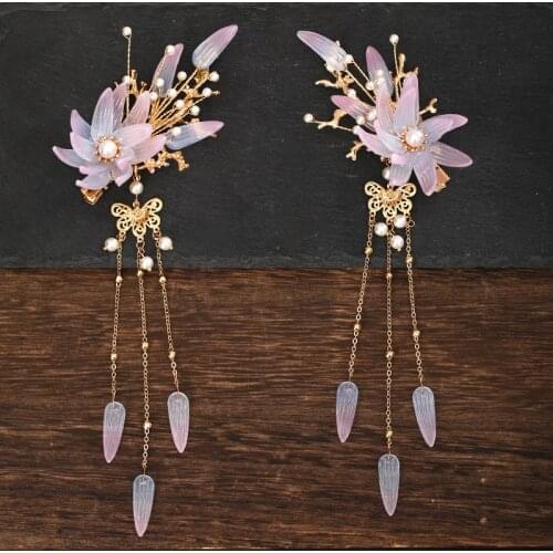 2 Pcs Wedding Hairgrips Tassel Pearls Hair Clips Wedding Gold Color Hair Accessories A Couple Handmade Bridal Hair Jewelry