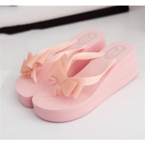 Women Flip Flops Wedges Platform Slippers Beach Thick Heel Sandals Wedge Slippers Wedges Slides Women Summer Lady Bow tie Shoes