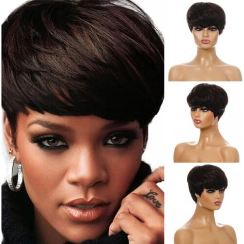 JOY&BEAUTY Short Hair Synthetic Wigs for Women Mixed Brown Straight Hair Cosplay African Party Daily Wigs Multiple Styles