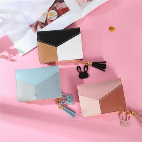 Women Small Short Bifold Tassel Wallet Leather Mini Purse Cute Coin Card Purse