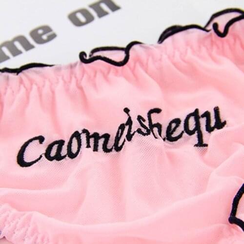 Women Sexy Semi-Sheer Mesh Underwear Briefs Letters Embroidered Side Tie Ribbon Bowknot Lingerie Thong Low Waist Ruffles New