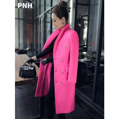 Pink Coat Womens New 2021 Medium Long Sweet Tweed Small Autumn and Winter Korean Woollen Double Row