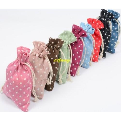 3000pcs/lot 10x14cm Polka Dot Drawstring Burlap Bags Cotton Candy Packaging Bag Weddings Favor Pouch Jewelry Gift Bag