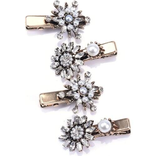 4pcs Trendy Crystal Rhinestone Hairpins Women Vintage Statement ZA Hair Clips Hair Jewelry Faux Pearl Headwear Barrettes Female