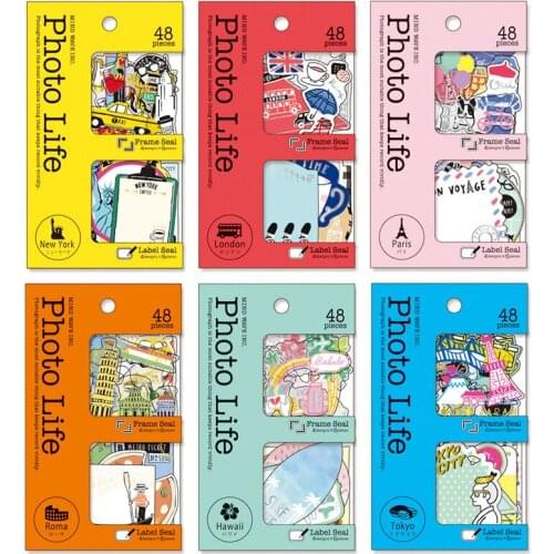 48pcs/1pack Stationery Stickers Kawaii Photo Life Travel Diary Planner Decorative Mobile Stickers Scrapbooking Craft Stickers