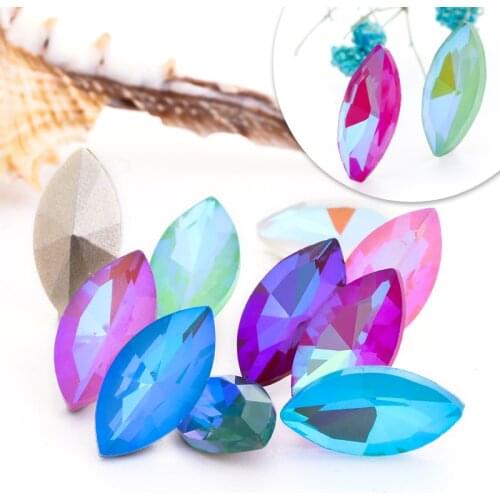 9x18mm Navette Rhinestones Mocha Color Glass Strass Pointback Needle Work Rhinestones Clothes Decoration Beads Loose Stones