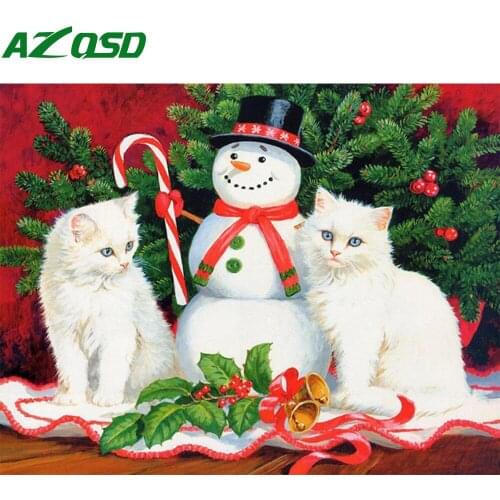 AZQSD 5d Diamond Painting Diy Cat And Snowman Handmade Craft Diamond Embroidery Christmas Animal Full Square Drill Wall Sticker