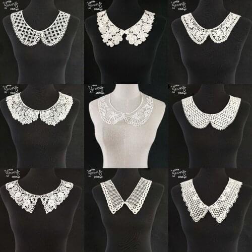 White Embroidery Lace Neckline High quality Flower Fabric decorate Blouse motif dress Sewing Applique DIY Clothing Accessories