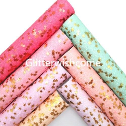 Glitterwishcome Pastel Colors Gold Stars Glitter Leather Fabric Sheets Felt Backing Synthetic Leather Bow DIY 21X29CM GM1031B