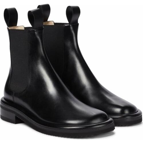 2021 Autumn Chelsea Boots Cow Genuine Leather Ankle Booties Thick Heel Round Toe Female Elastic Martin Boots Winter Shoes Woman