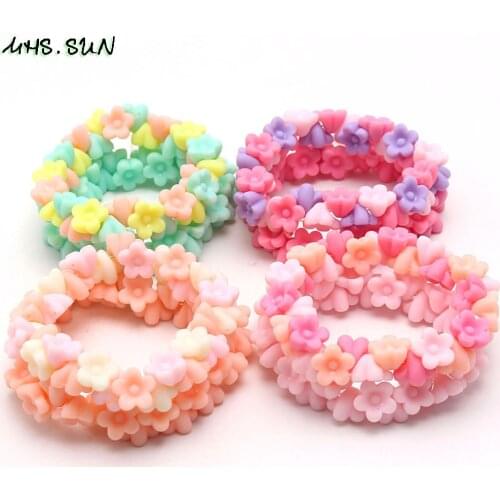 MHS.SUN 2PCS Newest Fashion Girls Kids flower Beaded Bracelets Handmade Elastic Bracelets Bangles For Baby Children Jewelry Gift