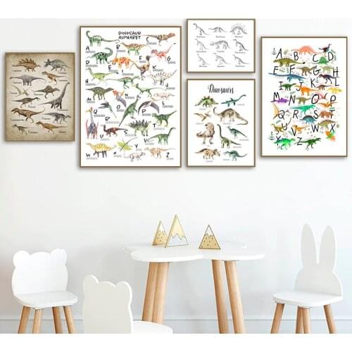 Dinosaur Alphabet Poster Nursery Wall Art Prints ABC Letter Educational Pictures Canvas Painting Playroom Kids Room Decoration