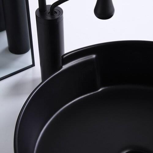 Art design round ceramic countertop round bathroom container sink matte black wash basin bathroom sink