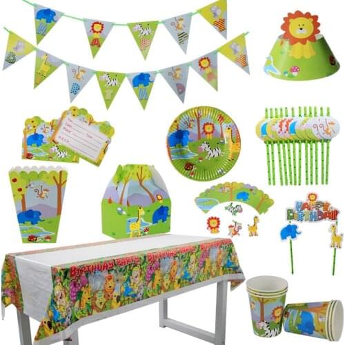 Jungle Party Tableware Happy Birthday Party Decorations Kids Safari Animal Zoo Party Supplies Boy 1st Birthday Party Decor