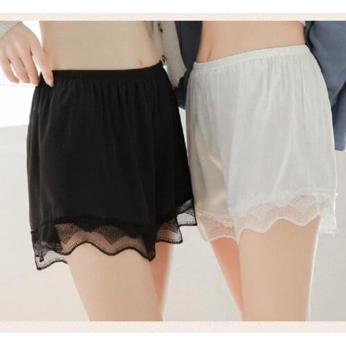 Elegant Lace Satin Safety Short Pants Women Sleeping Shorts Seamless Underwear Female Safe Boxer Shorts Lingerie Underpants