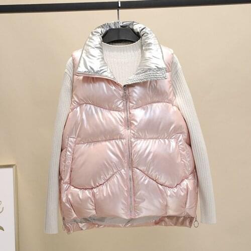 Glossy Cotton Coat Female 2021 NEW Autumn Winter Cotton Vest Jacket Parka Coat Women Waistcoat Outwear Thick Warm Parkas W903